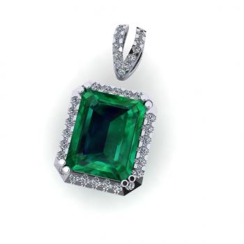 Mặt dây chuyền vàng 14K đính đá Emerald