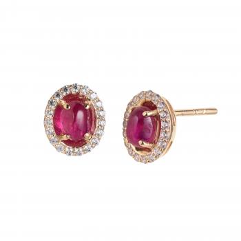 Bông tai vàng 14K gắn đá Ruby đỏ