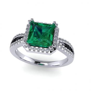 Nhẫn vàng trắng 14k đính đá Emerald